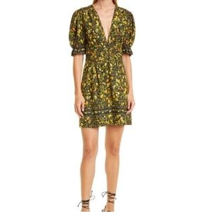 FARM Rio Starfruit Linen Dress XL Green Vacation Travel